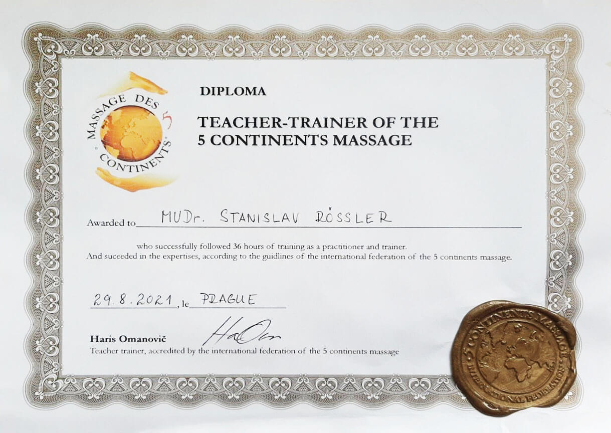 Certifikát Masáže 5 kontinentů